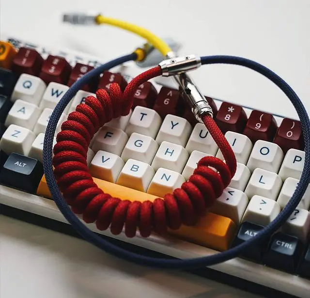 Alt view image 2 of 5 - hokistudio Type-C Interface USB Cable 100 Cm, for Keyboard Cable Spiral Spring Winding Wire Detachable Connector Power Cord Yellow-Red-Blue