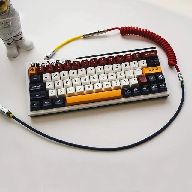 Alt view image 5 of 5 - hokistudio Type-C Interface USB Cable 100 Cm, for Keyboard Cable Spiral Spring Winding Wire Detachable Connector Power Cord Yellow-Red-Blue