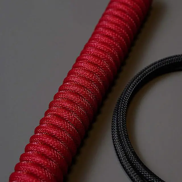 Alt view image 3 of 5 - hokistudio Custom Coiled Type C USB Cable for Mechanical Keyboard Handwork Braided XLR Connector Spiral Paracord 100cm Version(Red Black)