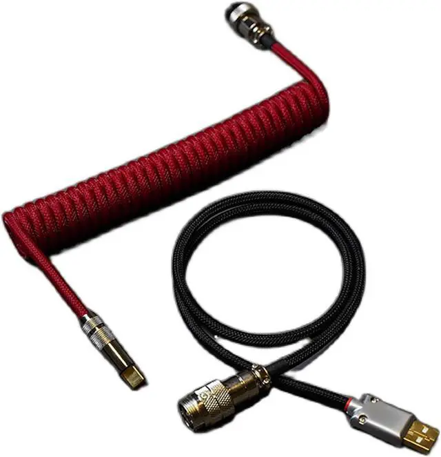 Alt view image 5 of 5 - hokistudio Custom Coiled Type C USB Cable for Mechanical Keyboard Handwork Braided XLR Connector Spiral Paracord 100cm Version(Red Black)