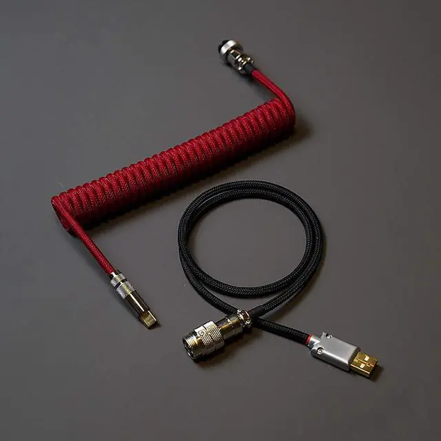 Main image of hokistudio Custom Coiled Type C USB Cable for Mechanical Keyboard Handwork Braided XLR Connector Spiral Paracord 100cm Version(Red Black)