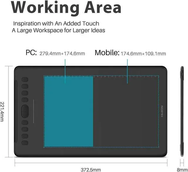 Alt view image 4 of 5 - HUION Inspiroy H1161 Graphics Drawing Tablets Android Devices Support with 8192 Pressure Sensitivity Battery-Free Stylus, Pen Tablet for Chromebook, Android, Windows and Mac