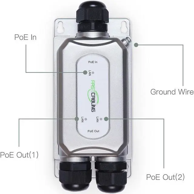 Alt view image 2 of 5 - FASTCABLING Industrial Outdoor PoE Extender 2 Port, Repeat 328ft PoE for Mesh, PTZ Cameras, IP67 Waterproof for Directly bury