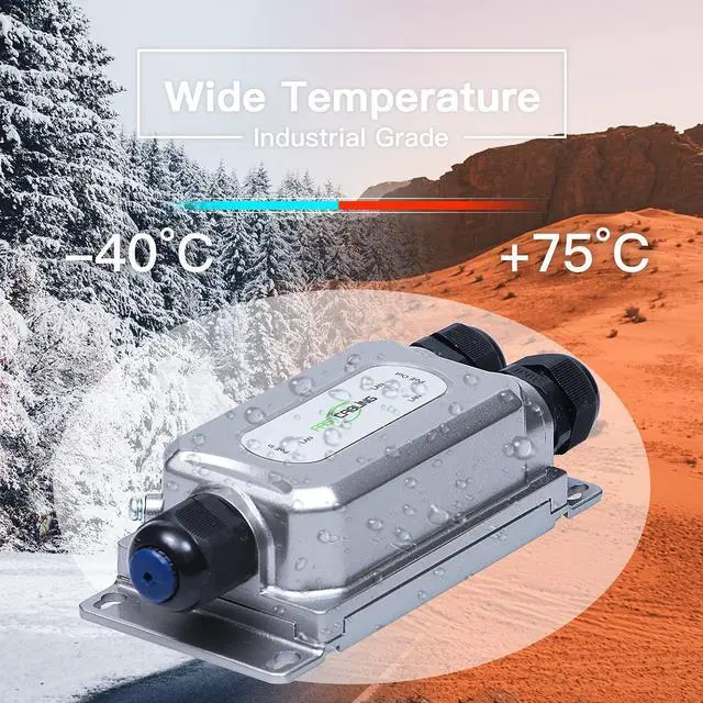Alt view image 3 of 5 - FASTCABLING Industrial Outdoor PoE Extender 2 Port, Repeat 328ft PoE for Mesh, PTZ Cameras, IP67 Waterproof for Directly bury