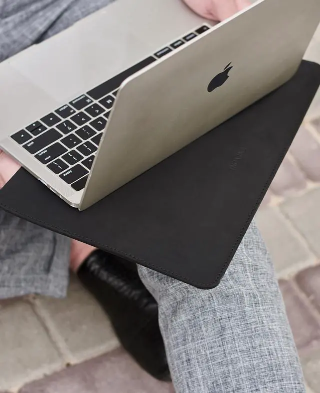 Alt view image 4 of 5 - Leather Laptop Sleeve 13 inch for MacBook Pro | MacBook Air 13 inch Leather Sleeve - Fits MacBook Air & Pro 13" M1 A2337 A2338, M2 A2681, Black