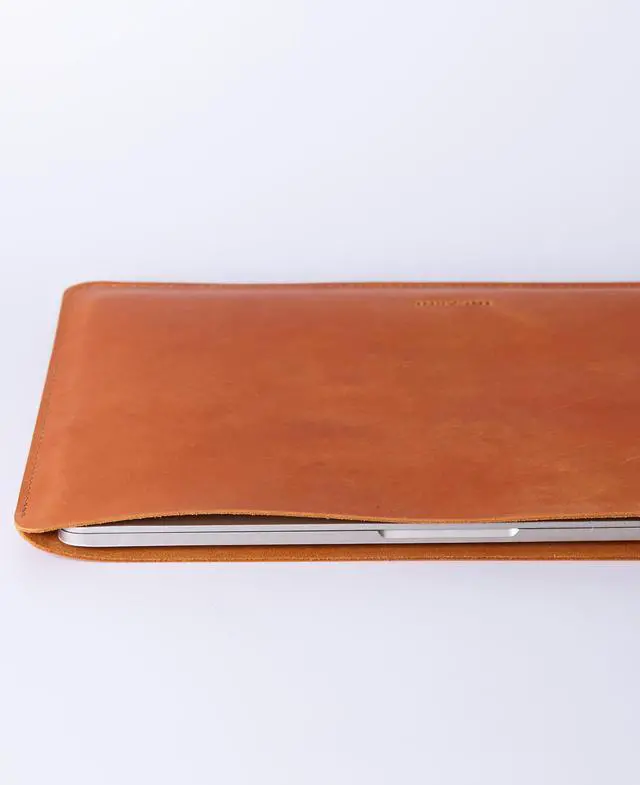 Alt view image 4 of 5 - Leather MacBook Air 13 inch Sleeve | MacBook Pro 13 inch Sleeve - Fits MacBook Air & Pro 13" M1 A2337 A2338, M2 A2681, Cognac