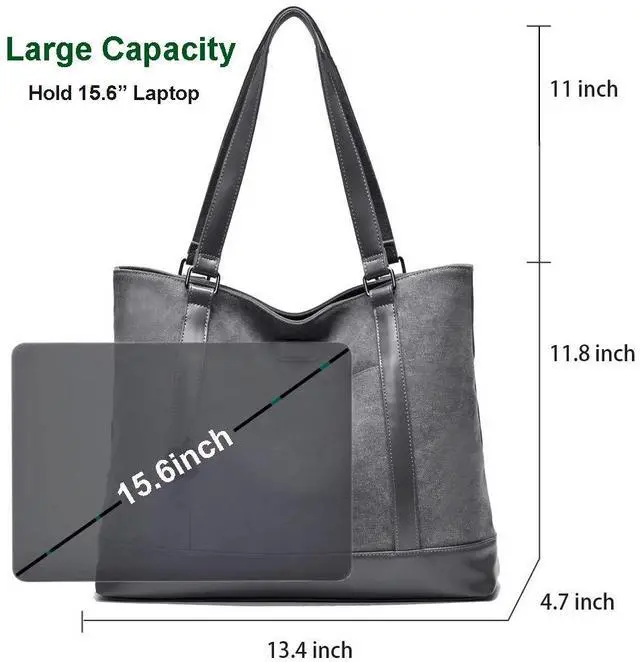 Alt view image 3 of 5 - Laptop Bag for Women - Teacher Canvas Tote Bag with Compartments, Work Tote Bag for Travel Office 15.6 Inch
