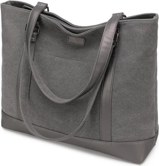 Main image of Laptop Bag for Women - Teacher Canvas Tote Bag with Compartments, Work Tote Bag for Travel Office 15.6 Inch