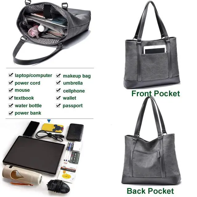 Alt view image 5 of 5 - Laptop Bag for Women - Teacher Canvas Tote Bag with Compartments, Work Tote Bag for Travel Office 15.6 Inch
