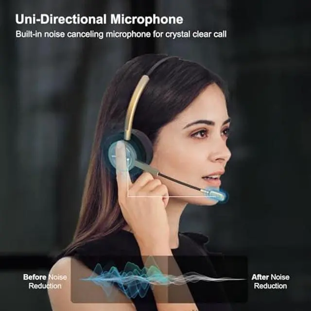 Alt view image 3 of 5 - USB Type C Headphones with Noise Canceling Microphone, USB-C Headset with Mic for PC, Laptop, Lightweight Golden Headset for Laptop, PC, Skype, Zoom, Webinar, Google Meet, WeBex,Call Center,Office