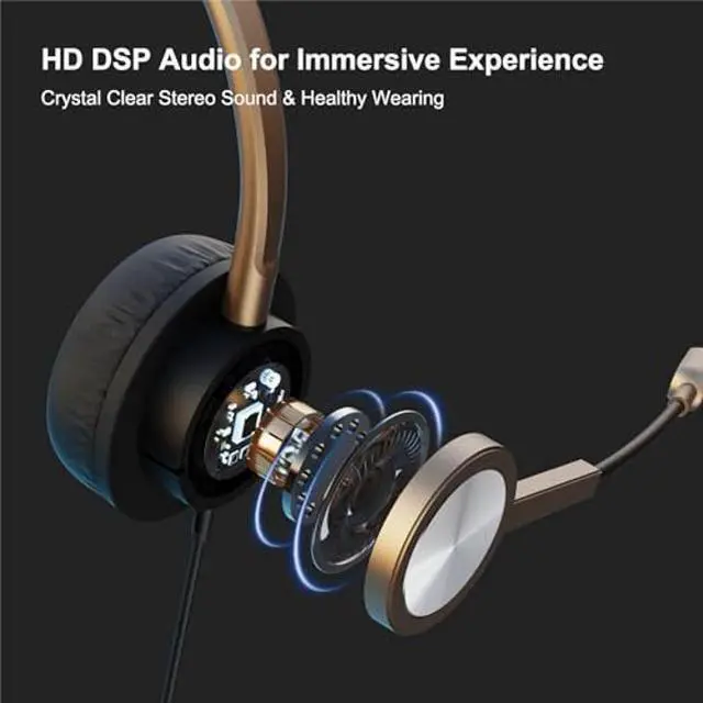 Alt view image 4 of 5 - USB Type C Headphones with Noise Canceling Microphone, USB-C Headset with Mic for PC, Laptop, Lightweight Golden Headset for Laptop, PC, Skype, Zoom, Webinar, Google Meet, WeBex,Call Center,Office