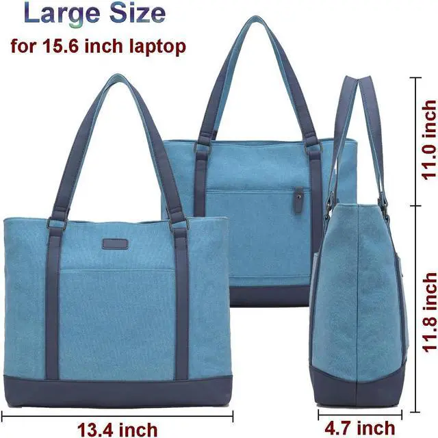 Alt view image 2 of 5 - Laptop Bag for Women - Teacher Canvas Tote Bag with Compartments, Work Tote Bag for Travel Office 15.6 Inch