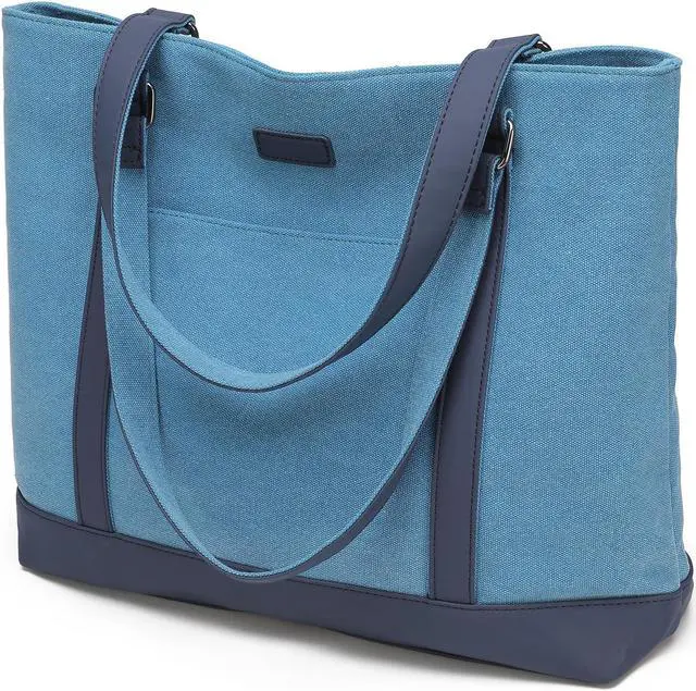 Main image of Laptop Bag for Women - Teacher Canvas Tote Bag with Compartments, Work Tote Bag for Travel Office 15.6 Inch