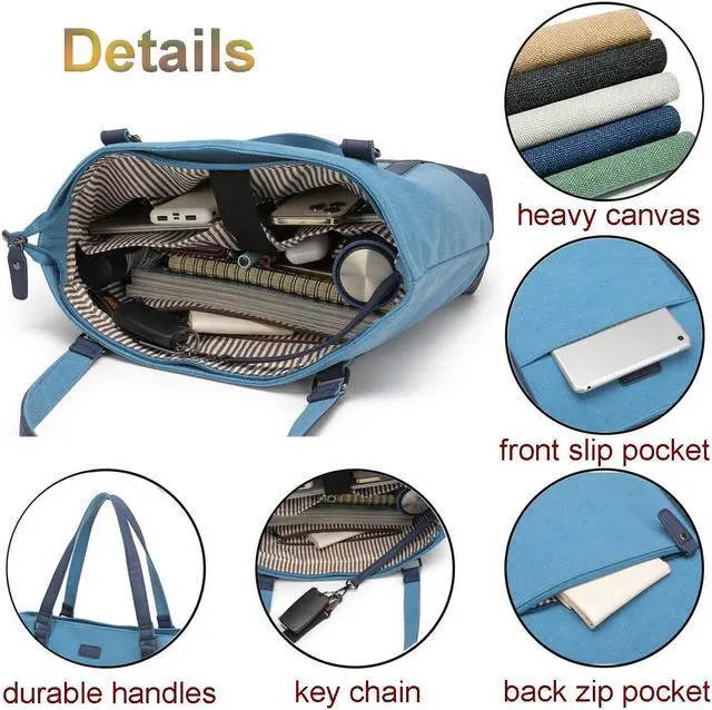 Alt view image 4 of 5 - Laptop Bag for Women - Teacher Canvas Tote Bag with Compartments, Work Tote Bag for Travel Office 15.6 Inch
