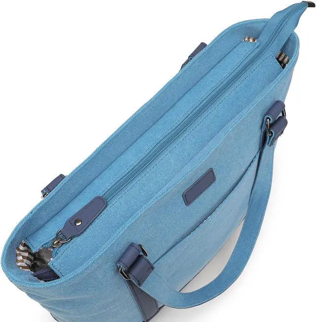Alt view image 5 of 5 - Laptop Bag for Women - Teacher Canvas Tote Bag with Compartments, Work Tote Bag for Travel Office 15.6 Inch