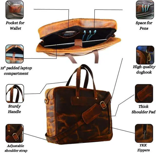 Alt view image 5 of 5 - Jony Vintage 16 Inch Leather briefcases Laptop Messenger Bags for Men and Women Best Office Satchel Bag