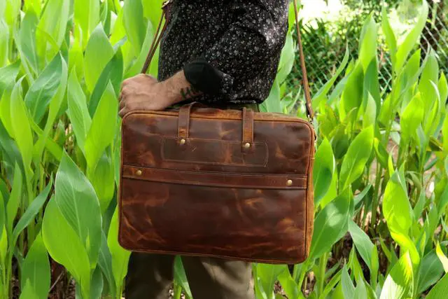 Alt view image 2 of 5 - Jony Vintage 16 Inch Leather briefcases Laptop Messenger Bags for Men and Women Best Office Satchel Bag