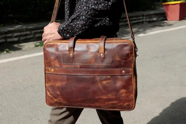 Alt view image 3 of 5 - Jony Vintage 16 Inch Leather briefcases Laptop Messenger Bags for Men and Women Best Office Satchel Bag