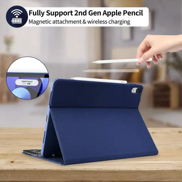 Alt view image 4 of 5 - iPad Air 5th Generation Case with Keyboard, 10.9 inch Keyboard Case for iPad Air 5th Gen 2022/Air 4th Gen 2020/iPad Pro 11 2018, Detachable Bluetooth Keyboard Tablet Case with Pencil Holder(Dark Blue)