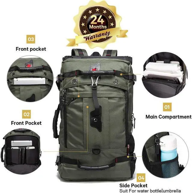 Alt view image 4 of 5 - KAKA Travel Backpack, Carry On Backpack Durable Convertible Duffle Bag Fit for 17.3 Inch Laptop for Men and Women(Large 40L)