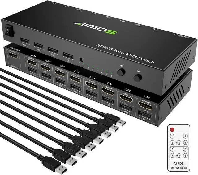 Main image of HDMI KVM Switch, 8 in 1 Out USB 2.0 HDMI KVM Switcher Box Support 4K@30Hz for 8 PC Share Keyboard and Mouse, Compatible with Windows/Linux/Mac System etc