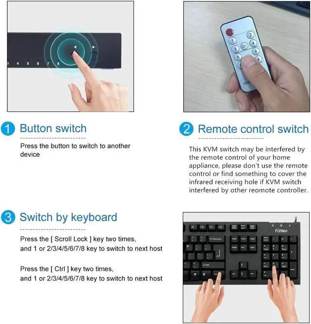 Alt view image 3 of 5 - HDMI KVM Switch, 8 in 1 Out USB 2.0 HDMI KVM Switcher Box Support 4K@30Hz for 8 PC Share Keyboard and Mouse, Compatible with Windows/Linux/Mac System etc