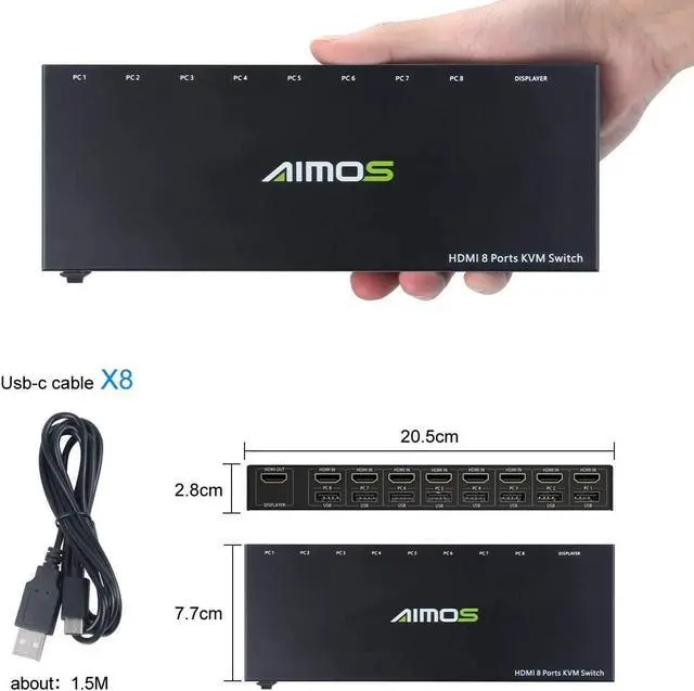 Alt view image 5 of 5 - HDMI KVM Switch, 8 in 1 Out USB 2.0 HDMI KVM Switcher Box Support 4K@30Hz for 8 PC Share Keyboard and Mouse, Compatible with Windows/Linux/Mac System etc