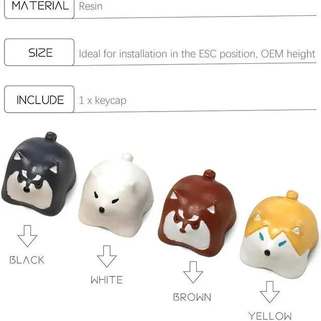 Alt view image 5 of 5 - Kelendle Personalized Cute Dog Resin Keycap OEM Profile Keycap Esc Keycap for Mechanical Keyboard MX Switch R4 (White)