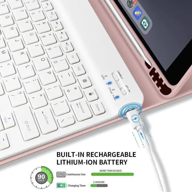 Alt view image 5 of 5 - Keyboard Case for iPad 9th/8th/7th Generation 10.2 Inch 2021/2020/2019, Soft TPU Back Stand Cover Smart Case with Pencil Holder, Magnetically Detachable Wireless Bluetooth Keyboard, Pink