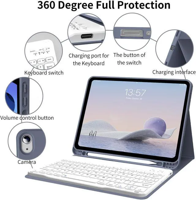 Alt view image 3 of 5 - kenke Keyboard Case for iPad Air 11 Inch (M3/M2) 2025/2024, iPad Air 5th/4th Generation 10.9 Inch 2022/2020, Stand Folio Slim Cover with Pencil Holder, Detachable Wireless Keyboard, Purple
