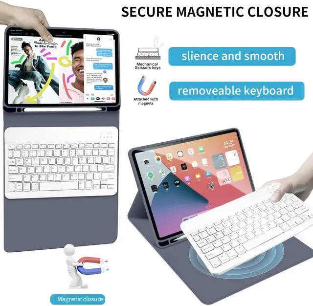 Alt view image 4 of 5 - kenke Keyboard Case for iPad Air 11 Inch (M3/M2) 2025/2024, iPad Air 5th/4th Generation 10.9 Inch 2022/2020, Stand Folio Slim Cover with Pencil Holder, Detachable Wireless Keyboard, Purple