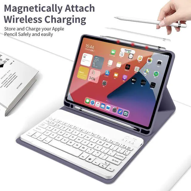 Alt view image 5 of 5 - kenke Keyboard Case for iPad Air 11 Inch (M3/M2) 2025/2024, iPad Air 5th/4th Generation 10.9 Inch 2022/2020, Stand Folio Slim Cover with Pencil Holder, Detachable Wireless Keyboard, Purple