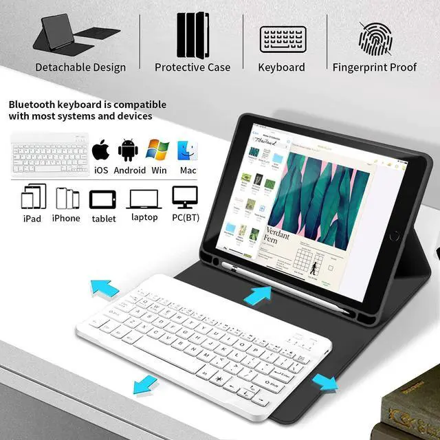Alt view image 2 of 5 - kenke Keyboard Case for iPad 9.7 inch 2018 (6th Gen) / iPad 2017 (5th Gen) / iPad Air 2/1, Lightweight Smart Cover with Pencil Holder, Magnetically Detachable Wireless Keyboard, Black
