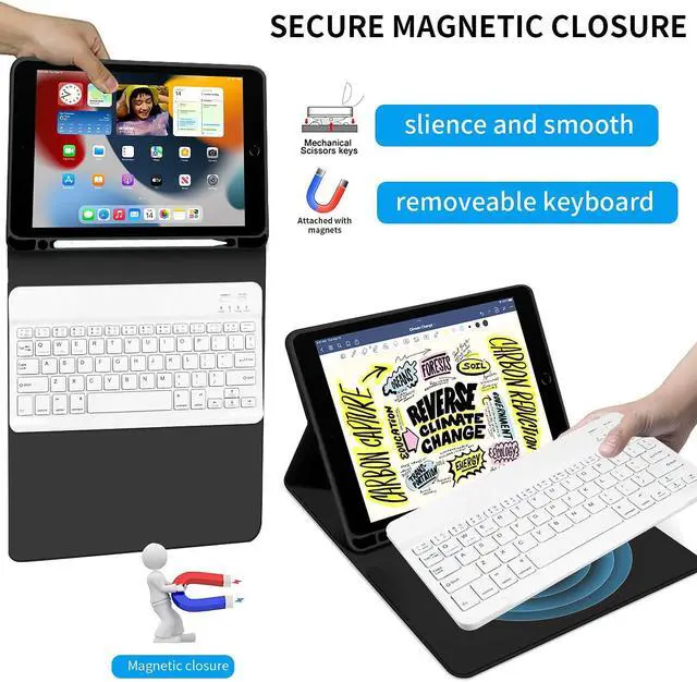 Alt view image 3 of 5 - kenke Keyboard Case for iPad 9.7 inch 2018 (6th Gen) / iPad 2017 (5th Gen) / iPad Air 2/1, Lightweight Smart Cover with Pencil Holder, Magnetically Detachable Wireless Keyboard, Black