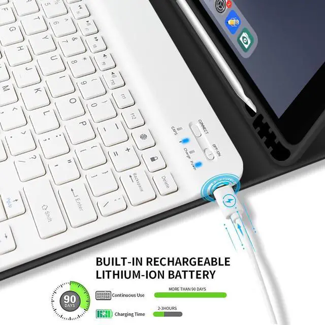 Alt view image 4 of 5 - kenke Keyboard Case for iPad 9.7 inch 2018 (6th Gen) / iPad 2017 (5th Gen) / iPad Air 2/1, Lightweight Smart Cover with Pencil Holder, Magnetically Detachable Wireless Keyboard, Black