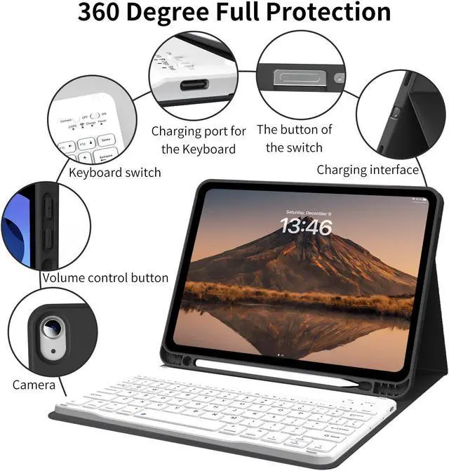 Alt view image 3 of 5 - kenke Keyboard Case for iPad Air 11 Inch (M3/M2) 2025/2024, iPad Air 5th/4th Generation 10.9 Inch 2022/2020, Stand Folio Slim Cover with Pencil Holder, Detachable Wireless Keyboard, Black