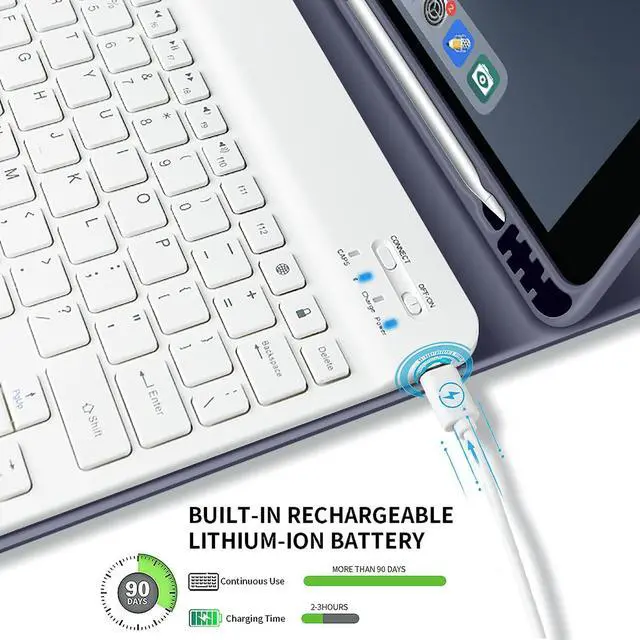 Alt view image 5 of 5 - Keyboard Case for iPad 9th/8th/7th Generation 10.2 Inch 2021/2020/2019, Soft TPU Back Stand Cover Smart Case with Pencil Holder, Magnetically Detachable Wireless Bluetooth Keyboard, Purple