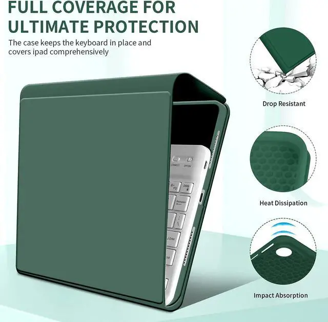 Alt view image 5 of 5 - kenke Keyboard Case for iPad 9.7 inch 2018 (6th Gen) / iPad 2017 (5th Gen) / iPad Air 2/1, Lightweight Smart Cover with Pencil Holder, Magnetically Detachable Wireless Keyboard, Dark Green
