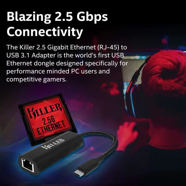Alt view image 4 of 5 - Killer E3100 USB-C 3.1 to RJ-45 2.5Gbps Ethernet Adapter (100123)