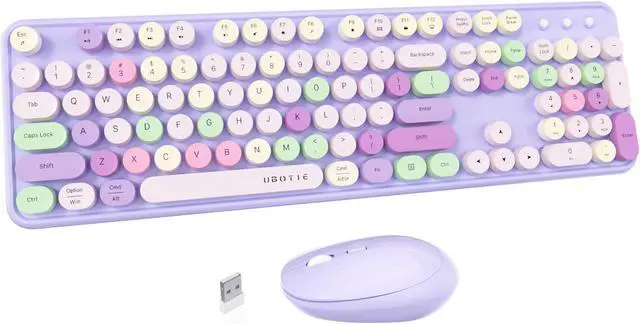 Main image of UBOTIE Colorful Computer Wireless Keyboard Mouse Combos, Typewriter Flexible Keys Office Full-Sized Keyboard, 2.4GHz Dropout-Free Connection and Optical Mouse (Purple-Colorful)