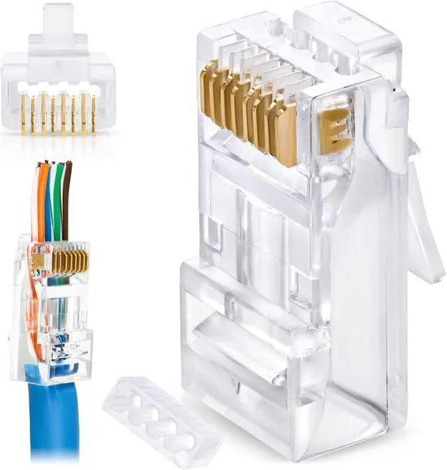 Main image of GTZ RJ45 Cat6/6a Pass Through Connectors for a Thick 23 AWG Large Diameter UTP Network Cable, 200 Pcs | Insert Guides Included