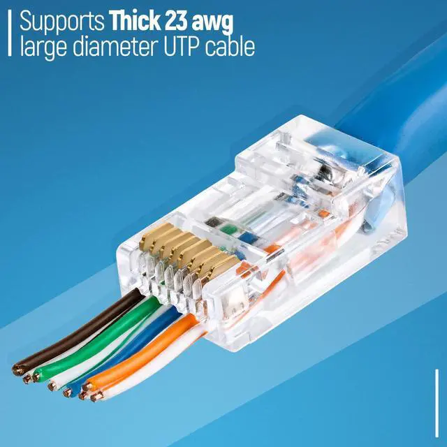 Alt view image 3 of 5 - GTZ RJ45 Cat6/6a Pass Through Connectors for a Thick 23 AWG Large Diameter UTP Network Cable, 200 Pcs | Insert Guides Included