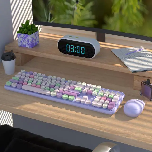 Alt view image 2 of 5 - UBOTIE Colorful Computer Wireless Keyboard Mouse Combos, Typewriter Flexible Keys Office Full-Sized Keyboard, 2.4GHz Dropout-Free Connection and Optical Mouse (Purple-Colorful)