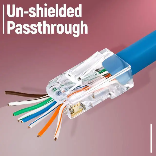 Alt view image 4 of 5 - GTZ RJ45 Cat6/6a Pass Through Connectors for a Thick 23 AWG Large Diameter UTP Network Cable, 200 Pcs | Insert Guides Included