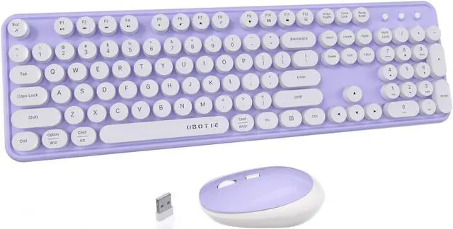 Main image of UBOTIE Colorful Computer Wireless Keyboards Mouse Combo, Typewriter Flexible Keys Office Full-Sized Keyboards, 2.4GHz Dropout-Free Connection and Optical Mouse (Purple-White)