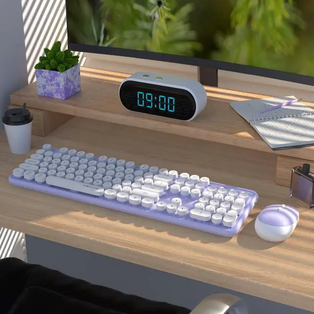 Alt view image 2 of 5 - UBOTIE Colorful Computer Wireless Keyboards Mouse Combo, Typewriter Flexible Keys Office Full-Sized Keyboards, 2.4GHz Dropout-Free Connection and Optical Mouse (Purple-White)