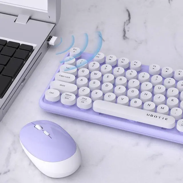 Alt view image 3 of 5 - UBOTIE Colorful Computer Wireless Keyboards Mouse Combo, Typewriter Flexible Keys Office Full-Sized Keyboards, 2.4GHz Dropout-Free Connection and Optical Mouse (Purple-White)