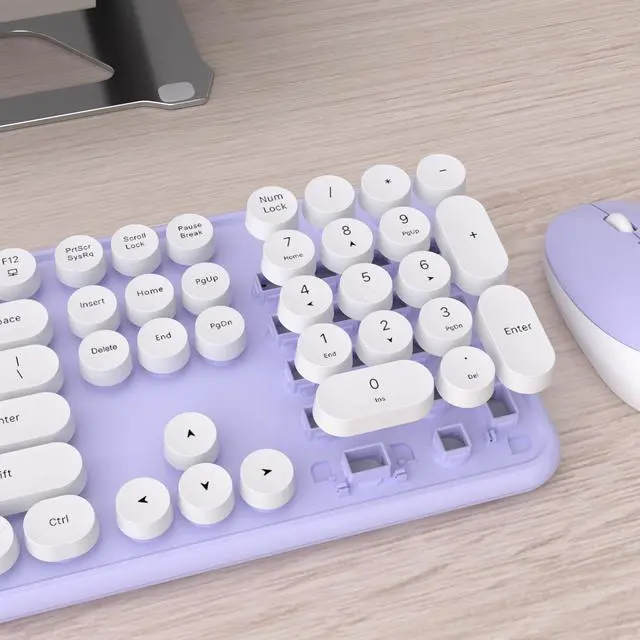 Alt view image 4 of 5 - UBOTIE Colorful Computer Wireless Keyboards Mouse Combo, Typewriter Flexible Keys Office Full-Sized Keyboards, 2.4GHz Dropout-Free Connection and Optical Mouse (Purple-White)