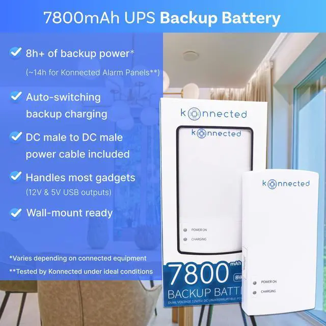 Alt view image 2 of 5 - Konnected UPS Backup Battery - 12V DC Power Bank Portable Charger for Smart Home Hub, Router, Modem, Raspberry Pi, Smart Phone, LED Lights, Security Camera - 7800mAh - 12V / 5V USB Dual Voltage