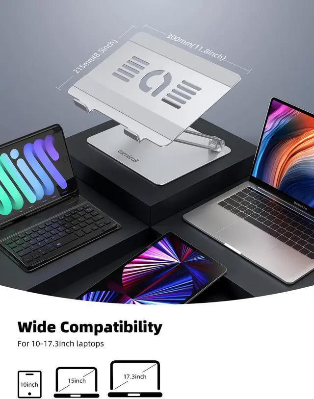 Alt view image 4 of 5 - Lamicall Adjustable Laptop Stand, Portable Laptop Riser, Aluminum Laptop Stand for Desk Foldable, Ergonomic Computer Notebook Stand Holder for MacBook Air Pro, Dell XPS, HP (10-17.3'') - Silver